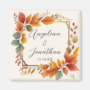 Aimant Élégantes Feuilles Automnales Aquarelle Crème Mari