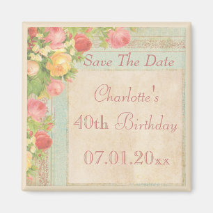 Aimant Élégantes Roses Vintage 40e Anniversaire Enregistr