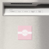 Aimant Élégants Pois blancs sur Monogramme rose (In Situ (Lave-vaisselle))
