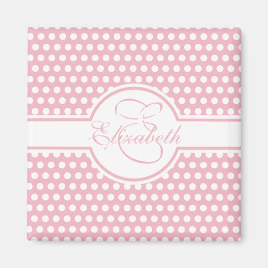 Aimant Élégants Pois blancs sur Monogramme rose (Devant)