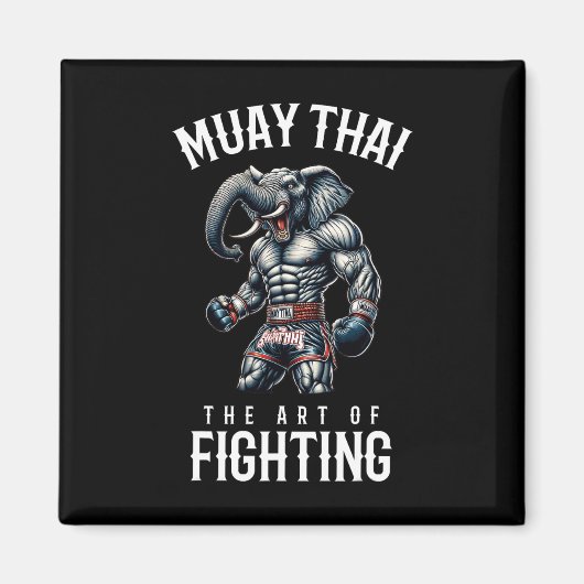Aimant Élément Muay Thai - Kickboxing et éléphant thaï (Devant)
