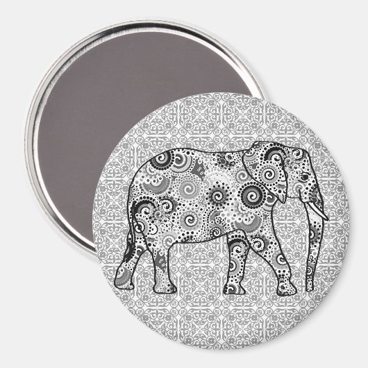 Aimant Éléphale tourbillon fractal - gris, noir et blanc (Recto/Verso)
