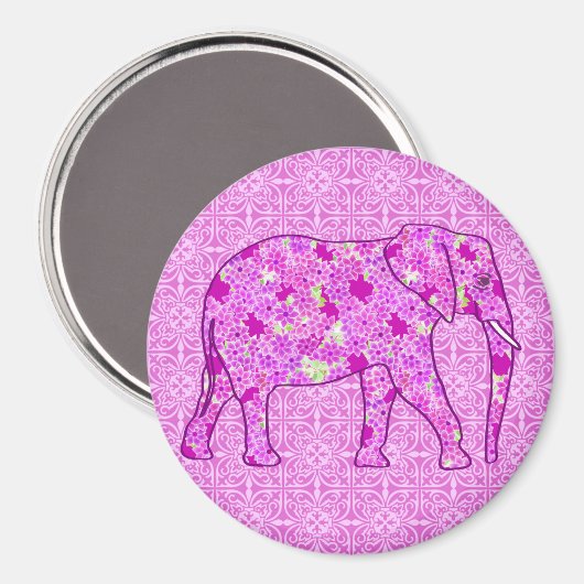 Aimant Eléphant à fleurs - orchidée et magenta (Recto/Verso)