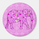 Aimant Eléphant à fleurs - orchidée et magenta (Devant)
