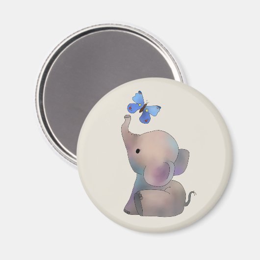 Aimant Éléphant avec papillon (Recto/Verso)