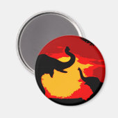 Aimant Eléphant, bébé éléphant et coucher de soleil (Recto/Verso)