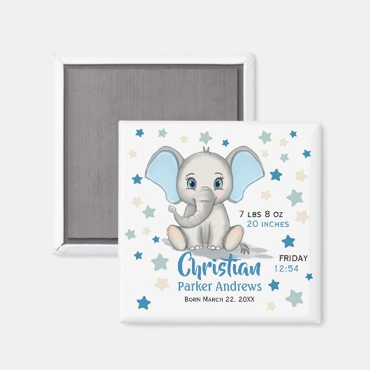Aimant Eléphant Bébé mignon avec oreilles bleues Boy Stat (Recto/Verso)