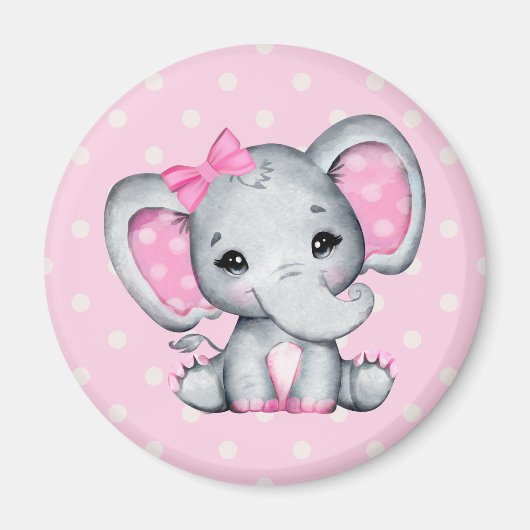Aimant Eléphant de bébé rose mignon avec oreilles Poka Do (Devant)