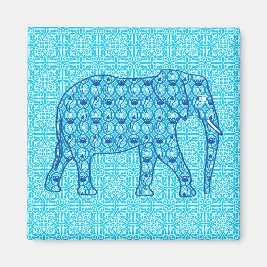 Aimant Éléphant fleur de lotus - turquoise (Devant)