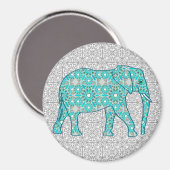 Aimant Eléphant fleur Mandala - turquoise, gris & blanc (Recto/Verso)