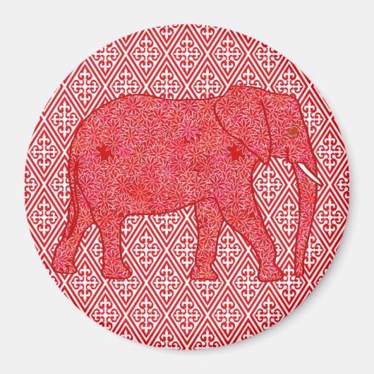 Aimant Éléphant floral - rouge profond et corail (Devant)