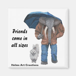 Aimant Eléphant Homme Marcher Chiens Imaginaire Bouton Ma