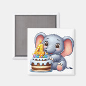 Aimant Éléphant Mignon 4ème Anniversaire (Recto/Verso)
