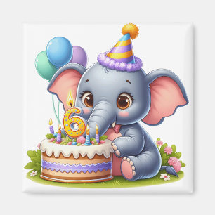 Aimant Éléphant Mignon 6ème Anniversaire