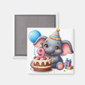 Aimant Éléphant Mignon 9ème Anniversaire (Recto/Verso)