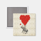 Aimant Eléphant romantique et ballons cardiaques (Recto/Verso)