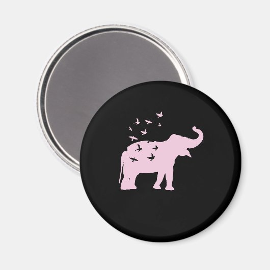 Aimant Éléphant rose avec oiseaux (Recto/Verso)