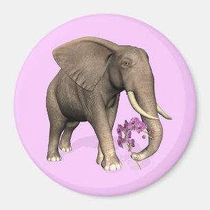 Aimant Elephant With Pink Orchid