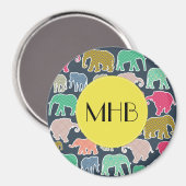 Aimant Eléphants Colorés, Motif Des Eléphants, Monogramme (Recto/Verso)