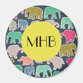Aimant Eléphants Colorés, Motif Des Eléphants, Monogramme (Devant)
