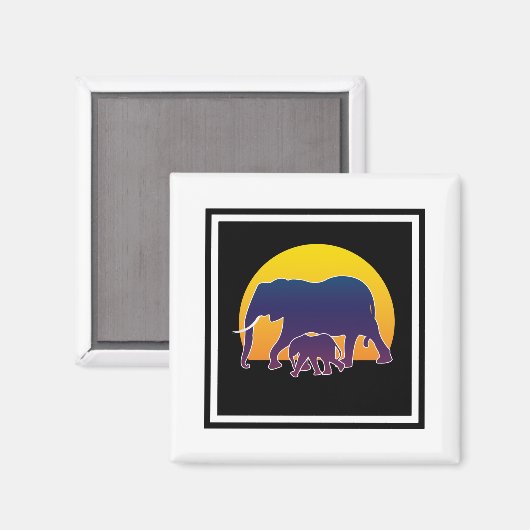 Aimant Eléphants couchés de soleil (Recto/Verso)