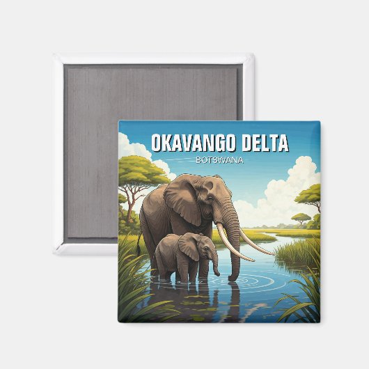 Aimant Eléphants dans le delta de l'Okavango Botswana (Recto/Verso)