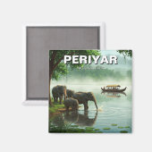 Aimant Eléphants dans le parc national de Periyar Inde Vo (Recto/Verso)