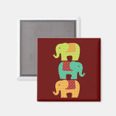 Aimant Eléphants ethniques avec fleurs sur le rouge du ma (Recto/Verso)