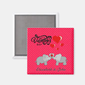 Aimant Eléphants romantiques et Coeurs rouges sur Pois (Recto/Verso)