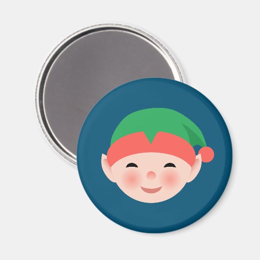 Aimant Elfe de Noël en Casquette vert sur bleu (Recto/Verso)
