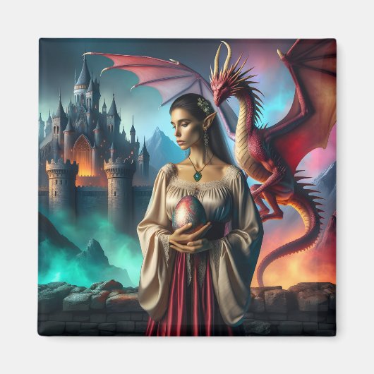 Aimant Elfe tenant un oeuf de dragon (Devant)