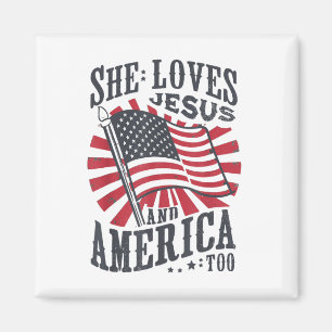 Aimant Elle Aime Jésus Et L'Amérique Aussi Drapeau Usa 4è