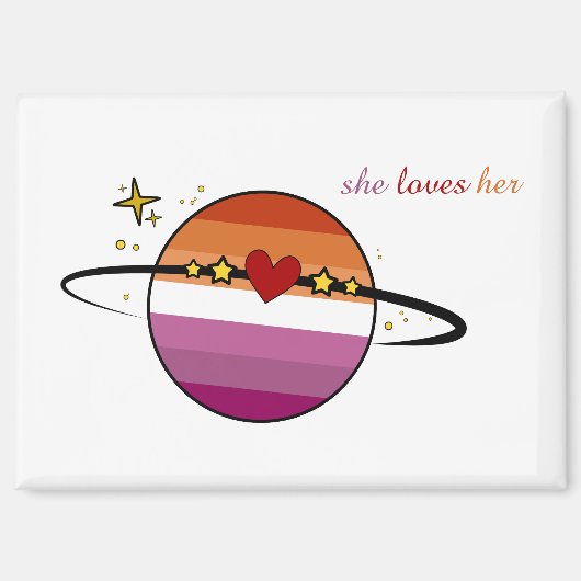 Aimant Elle aime son drapeau lesbien de coucher de soleil (Recto)