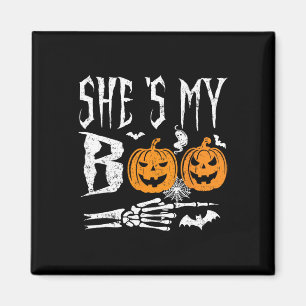 Aimant Elle est My Boo Skeleton Citrouille Halloween Matc