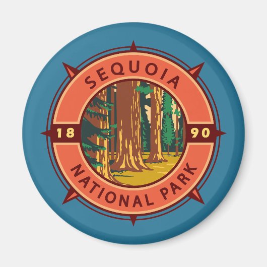 Aimant Emblème de compass rétro du parc national Sequoia (Devant)