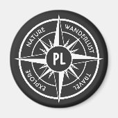 Aimant Emblème de monogramme d'étoile de boussole noir et (Devant)
