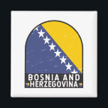 Aimant Emblème du pavillon de la Bosnie-Herzégovine en dé<br><div class="desc">emblème en détresse de Bosnie-Herzégovine arborant le drapeau et les armoiries.</div>
