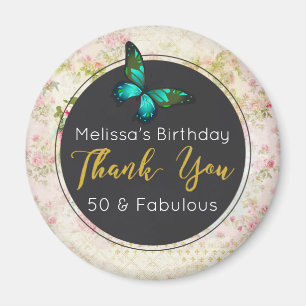 Aimant Emerald Green Butterfly sur Collage Vintage Merci