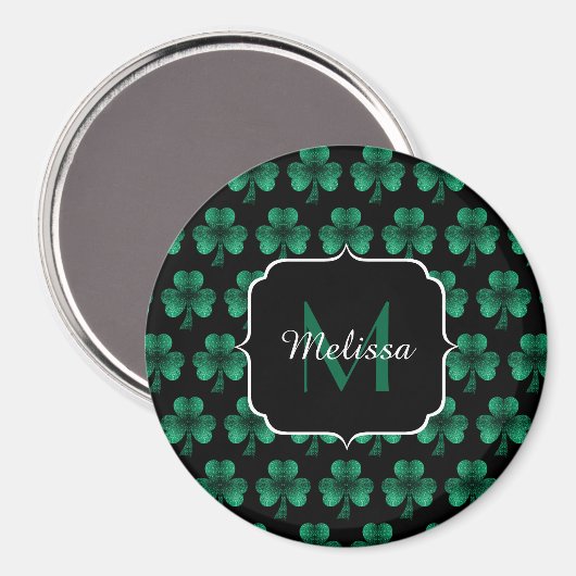 Aimant Emerald Green Sparkle Shamrock noir Monogramme (Recto/Verso)