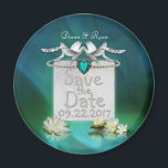 Aimant Emerald Peacock Enregistrer la date<br><div class="desc">Émeraude paon symbole d'intégrité,  de bonne volonté,  d'épanouissement et de gentillesse.</div>