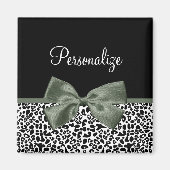 Aimant Empreinte de léopard animal Motif noir vert Bow (Devant)