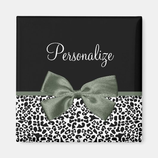 Aimant Empreinte de léopard animal Motif noir vert Bow (Devant)