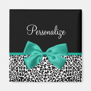 Aimant Empreinte de léopard Emerald Green Ribbon Bow Nom