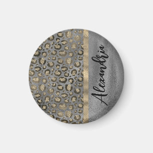 Aimant Empreinte de léopard Glittery sur Glossy Grey