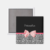 Aimant Empreinte de léopard tendance et ruban rose avec n (Recto/Verso)