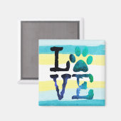 Aimant Empreinte de patte Aimer Chien Turquoise et jaune  (Recto/Verso)