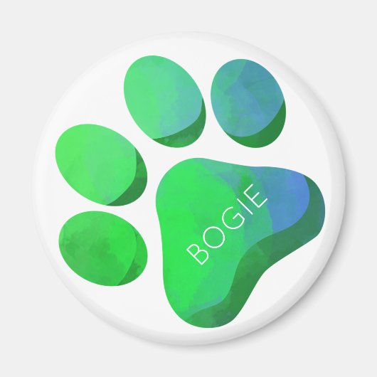 Aimant Empreinte de patte Animaux NOM Blue Green Chien Ch (Devant)