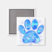 Aimant Empreinte de patte d'aquarelle bleu (Recto/Verso)
