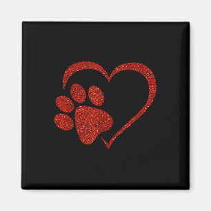 Aimant Empreinte de patte De Chien Au Coeur Rouge Pour La
