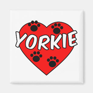 Aimant Empreintes de pattes De Chien Yorkie Et Coeur Roug